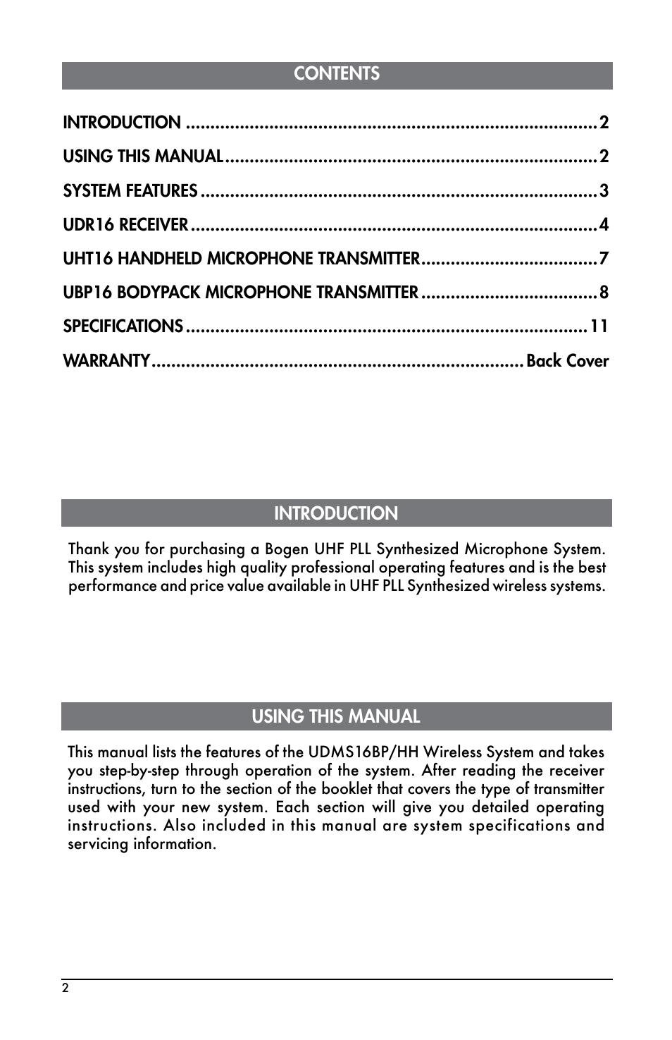Bogen UDMS16BP User Manual | Page 2 / 12