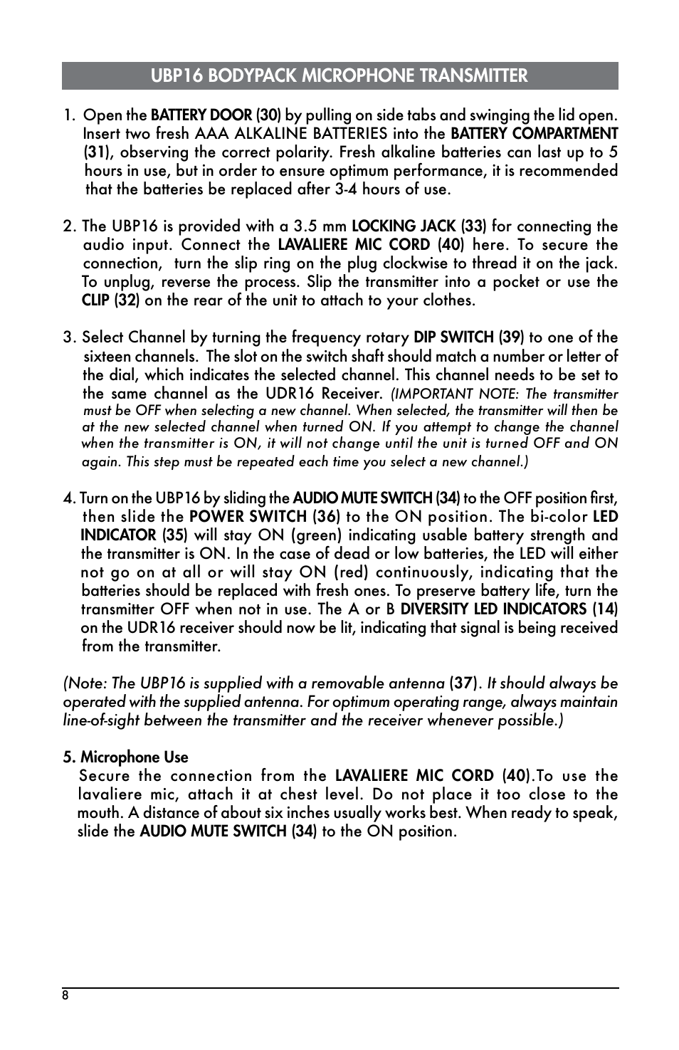 Ubp16.bodypack.microphone.transmitter | Bogen UDMS16BP User Manual | Page 8 / 12