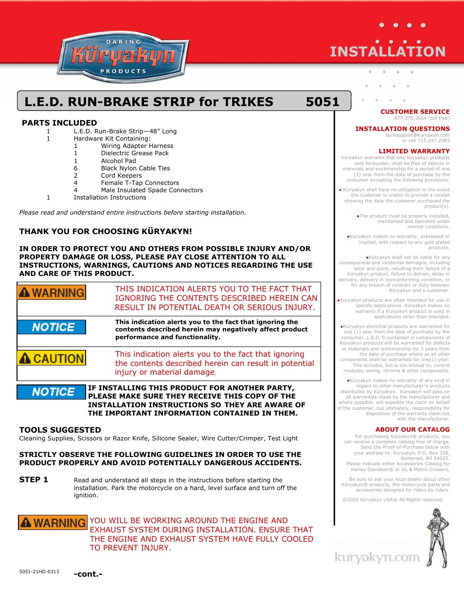 Kuryakyn 5051 L.E.D. RUN-BRAKE STRIP for TRIKES User Manual | 4 pages