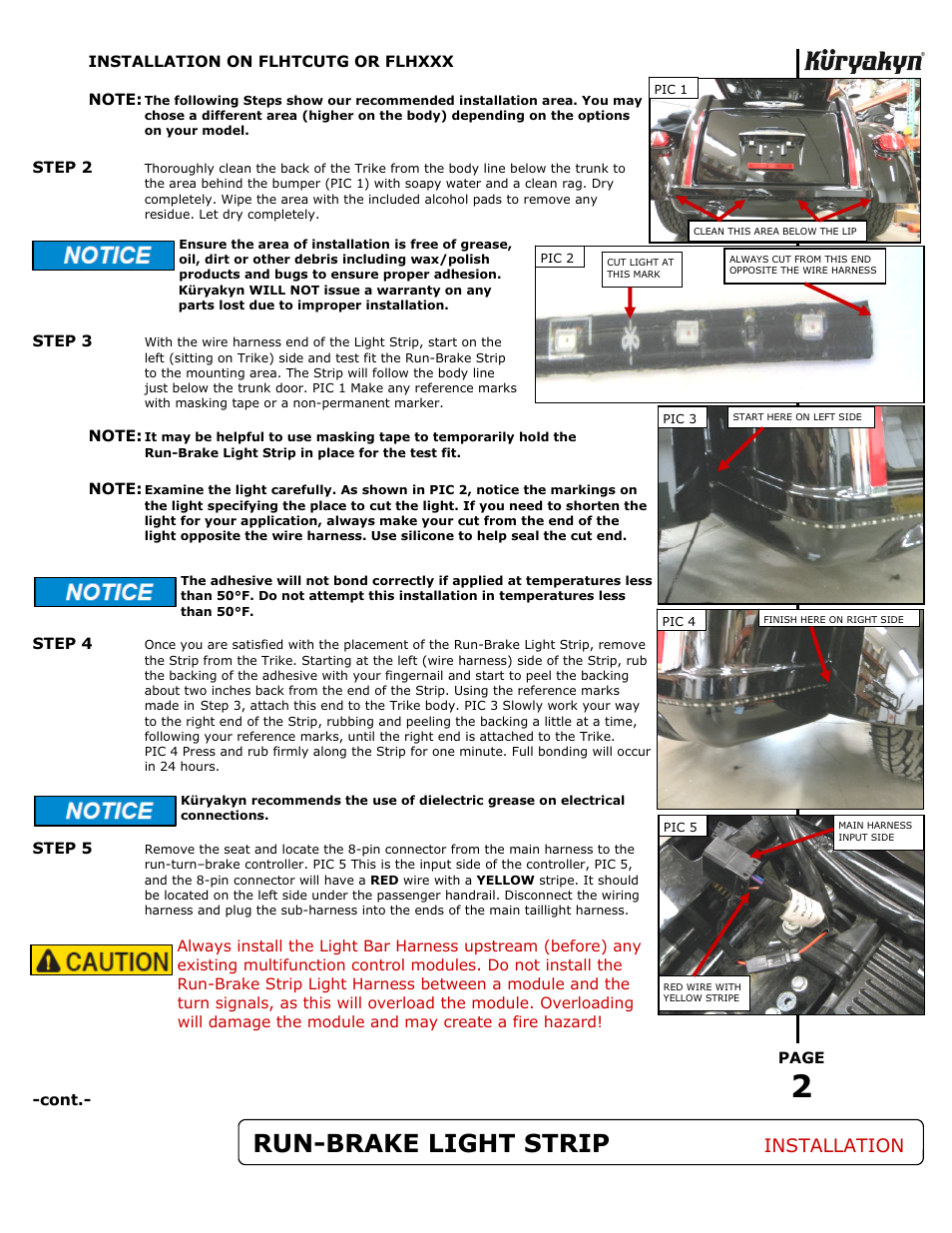 Run-brake light strip, Installation | Kuryakyn 5051 L.E.D. RUN-BRAKE STRIP for TRIKES User Manual | Page 2 / 4