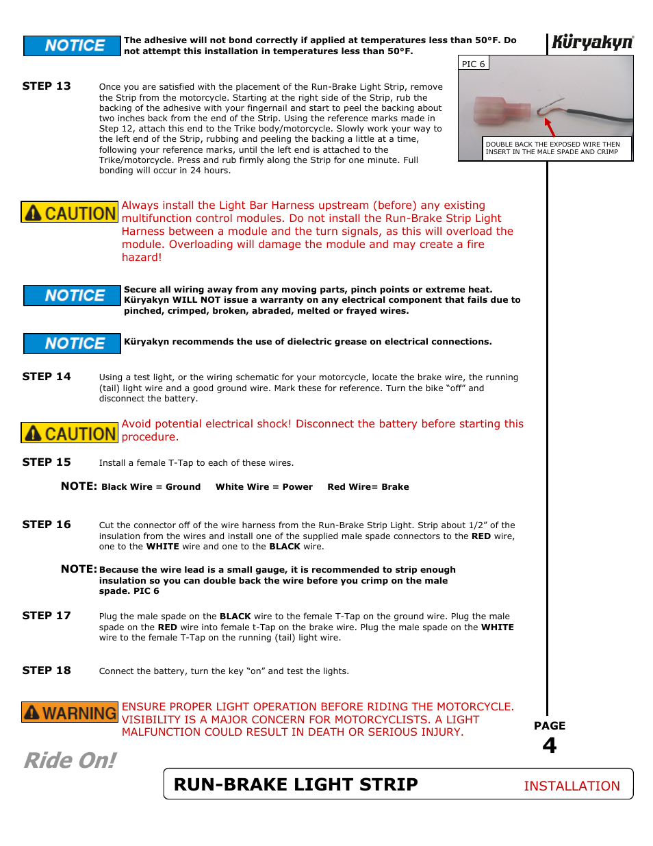 Ride on, Run-brake light strip, Installation | Kuryakyn 5051 L.E.D. RUN-BRAKE STRIP for TRIKES User Manual | Page 4 / 4