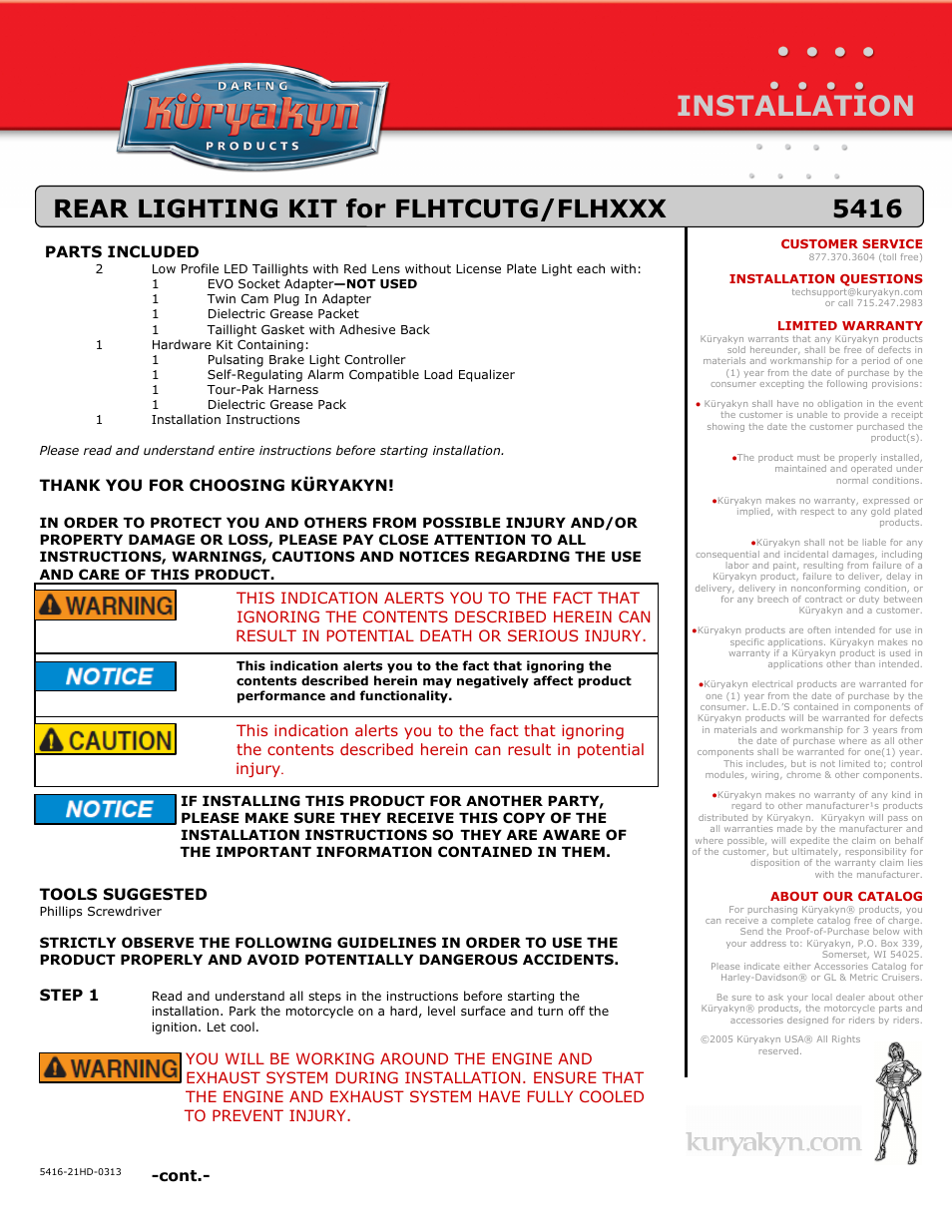 Kuryakyn 5416 REAR LIGHTING KIT for FLHTCUTG/FLHXXX User Manual | 3 pages