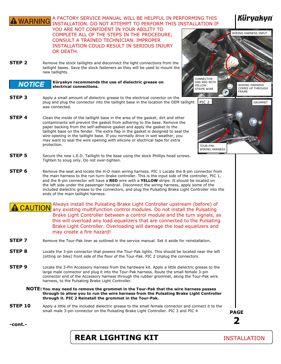 Rear lighting kit, Installation | Kuryakyn 5416 REAR LIGHTING KIT for FLHTCUTG/FLHXXX User Manual | Page 2 / 3