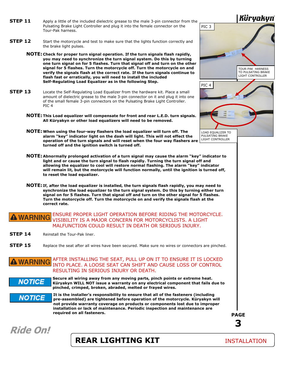 Ride on, Rear lighting kit, Installation | Kuryakyn 5416 REAR LIGHTING KIT for FLHTCUTG/FLHXXX User Manual | Page 3 / 3