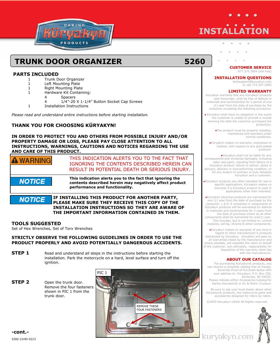 Kuryakyn 5260 TRUNK DOOR ORGANIZER User Manual | 2 pages