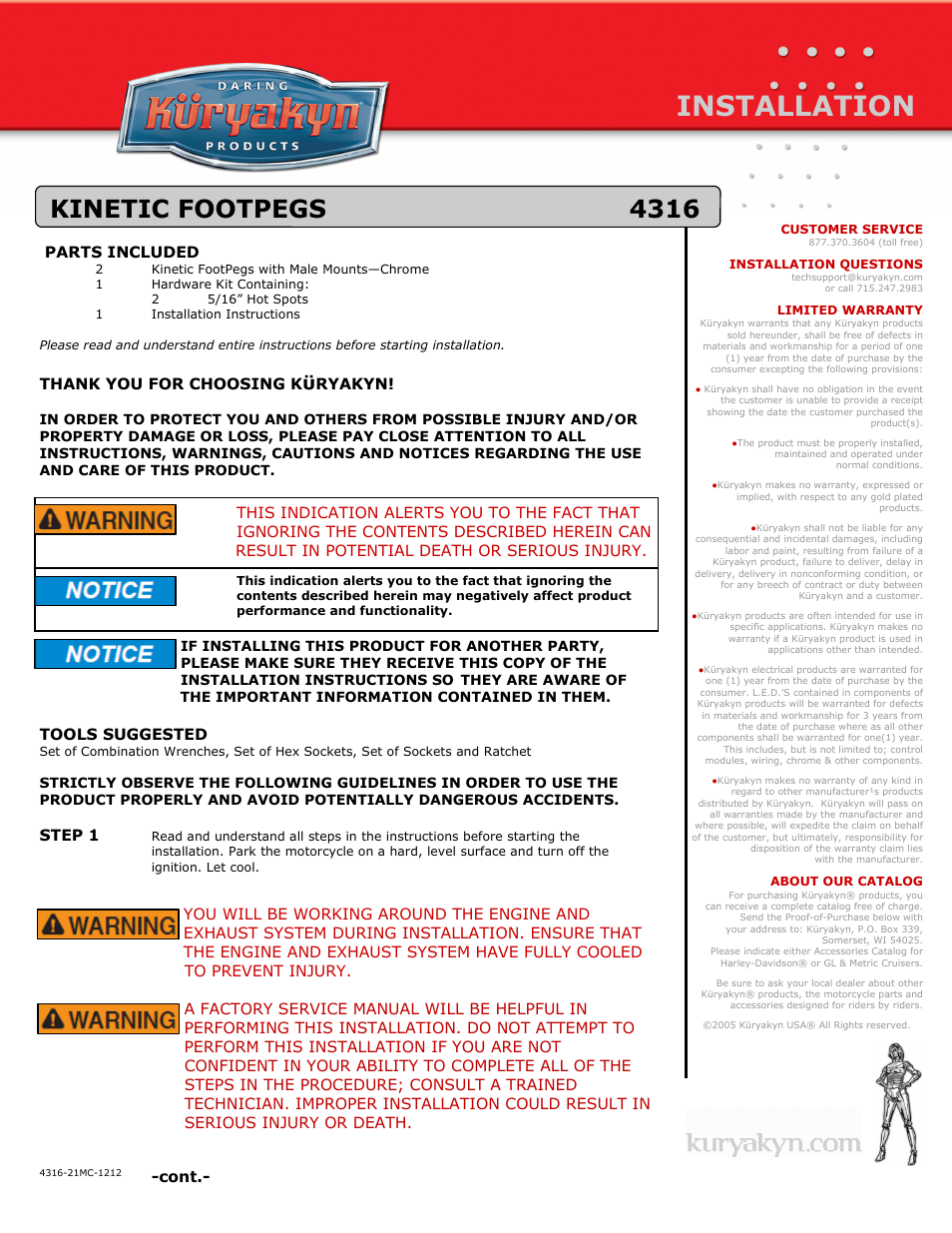 Kuryakyn 4316 KINETIC FOOTPEGS User Manual | 2 pages