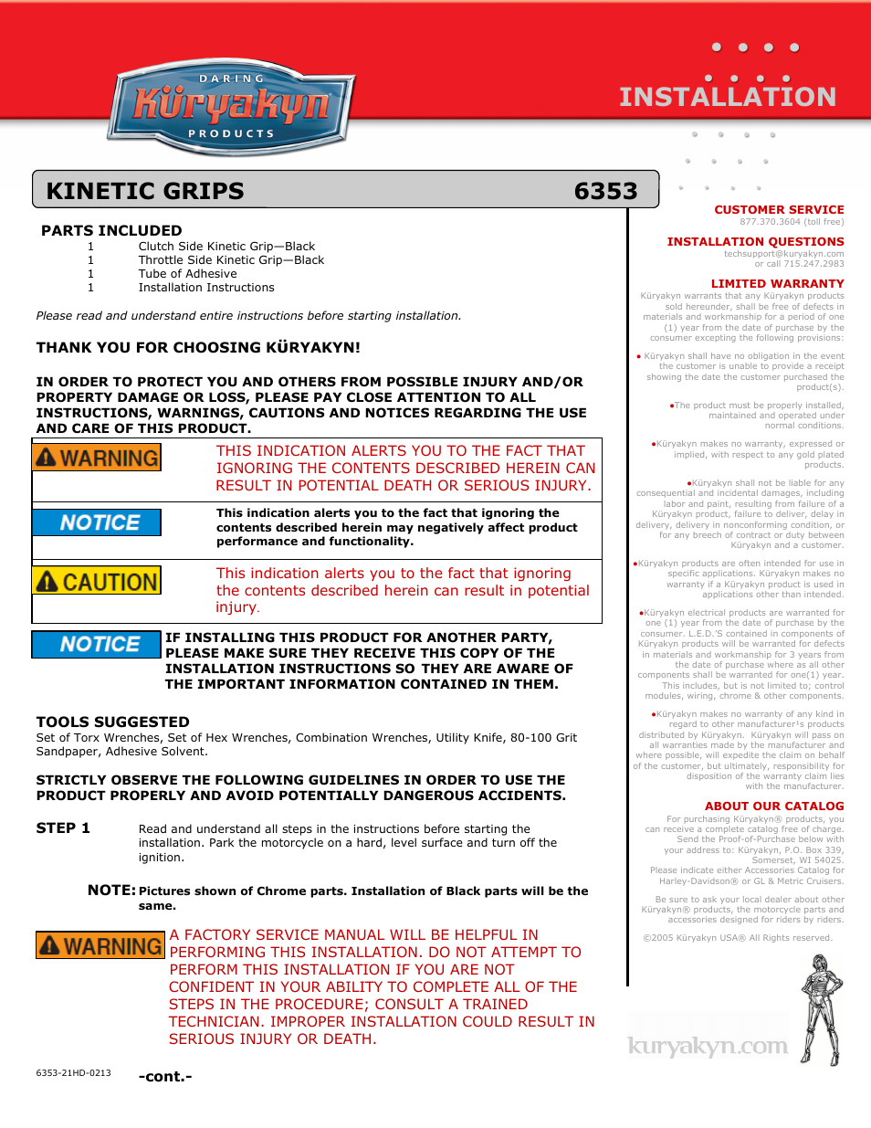 Kuryakyn 6353 KINETIC GRIPS User Manual | 3 pages