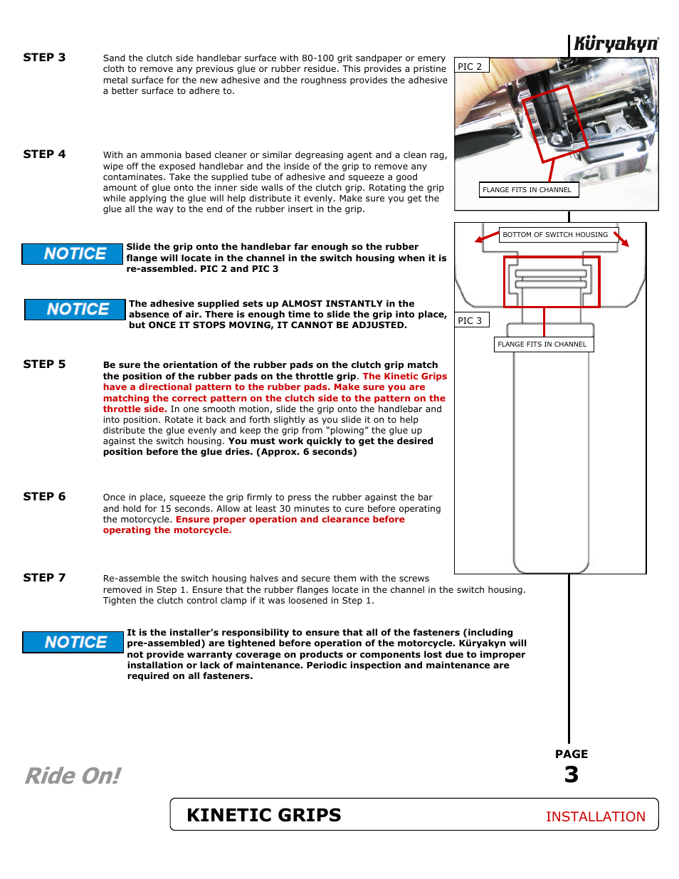 Ride on, Kinetic grips, Installation | Kuryakyn 6353 KINETIC GRIPS User Manual | Page 3 / 3