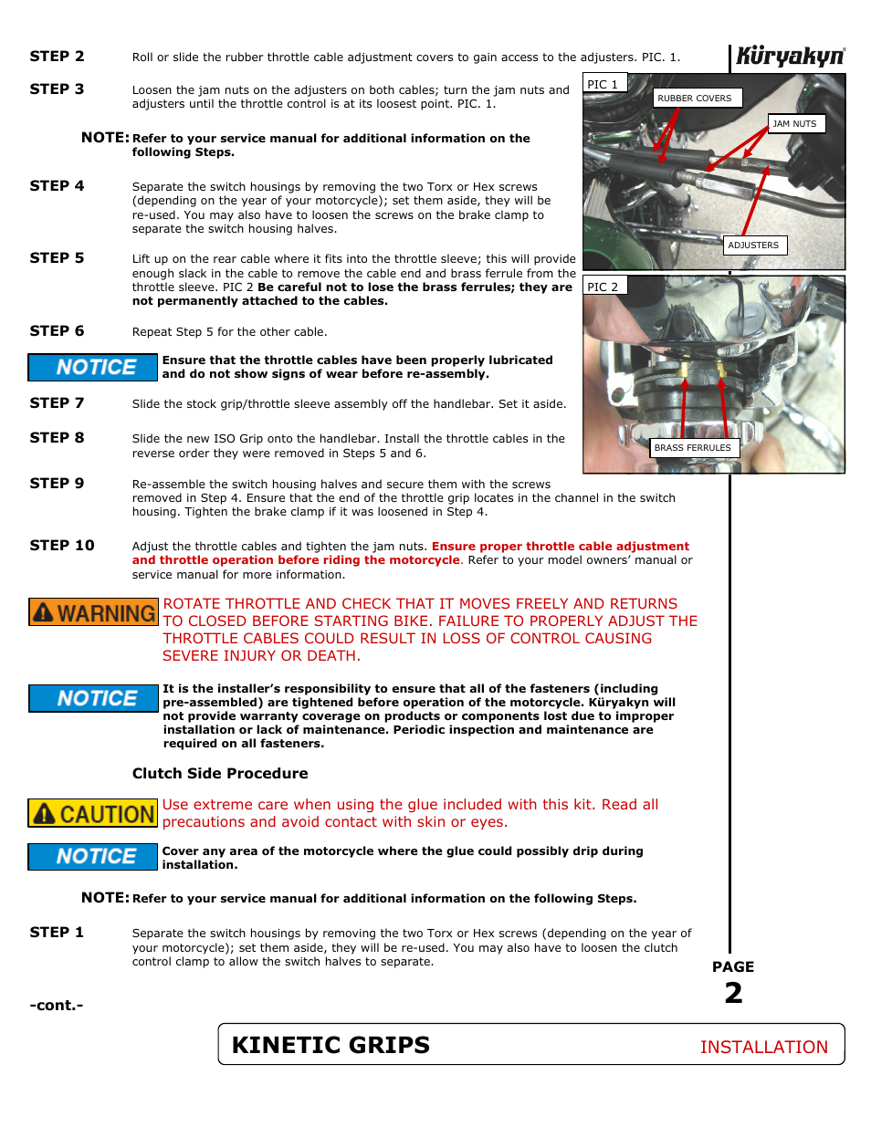 Kinetic grips, Installation | Kuryakyn 6351 KINETIC GRIPS User Manual | Page 2 / 3