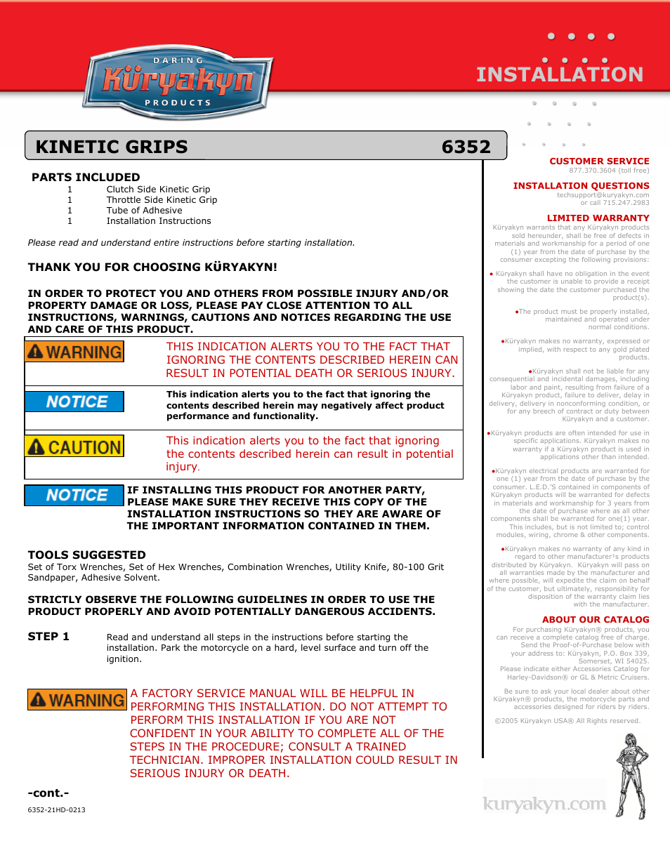 Kuryakyn 6352 KINETIC GRIPS User Manual | 3 pages