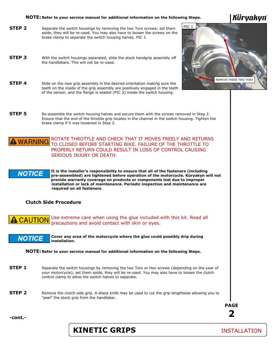 Kinetic grips, Installation | Kuryakyn 6352 KINETIC GRIPS User Manual | Page 2 / 3