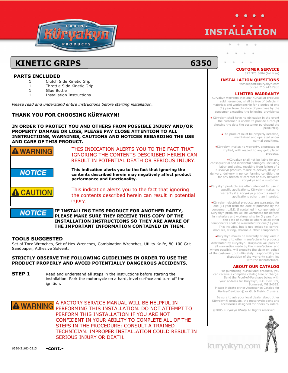 Kuryakyn 6350 KINETIC GRIPS User Manual | 3 pages