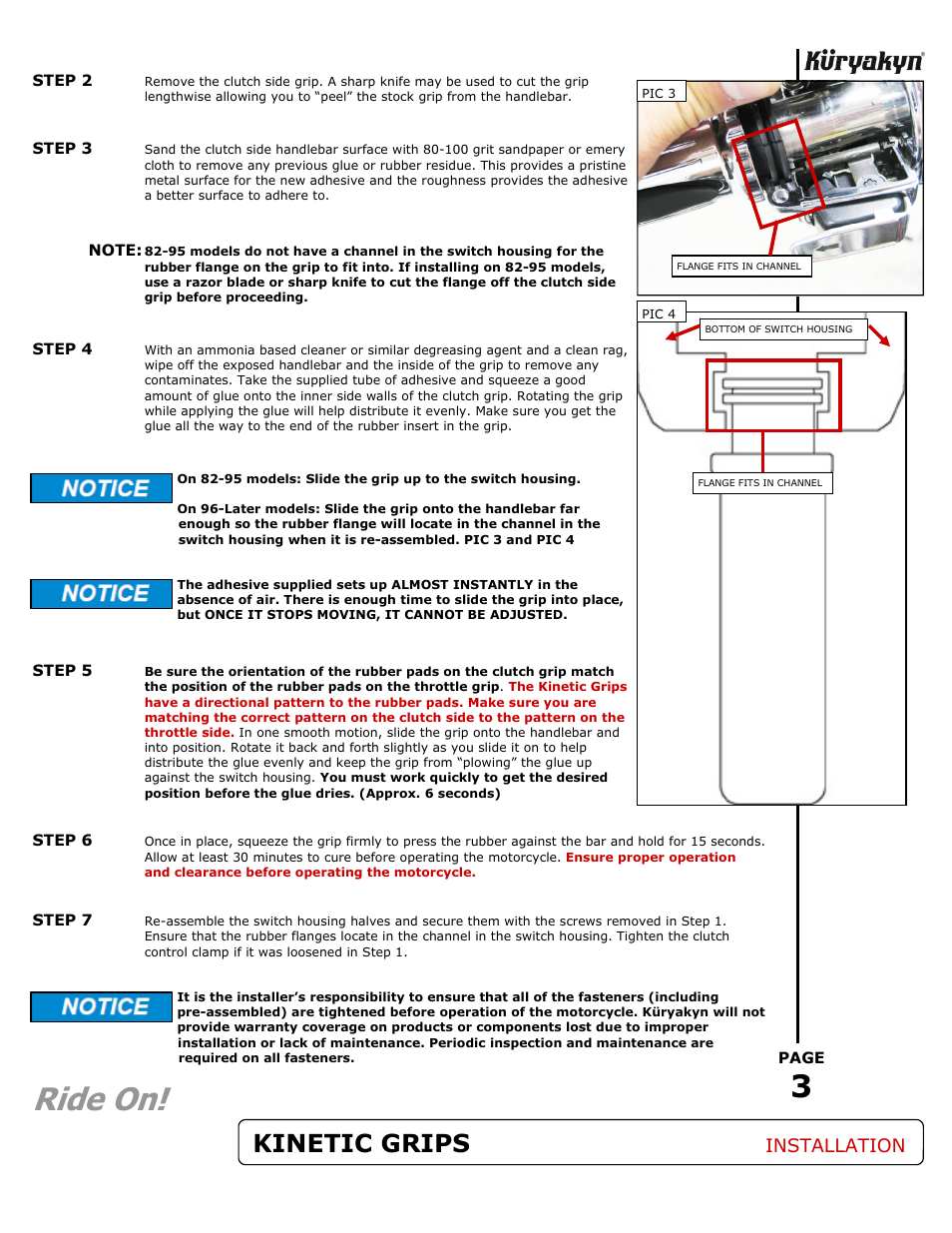 Ride on, Kinetic grips, Installation | Kuryakyn 6350 KINETIC GRIPS User Manual | Page 3 / 3