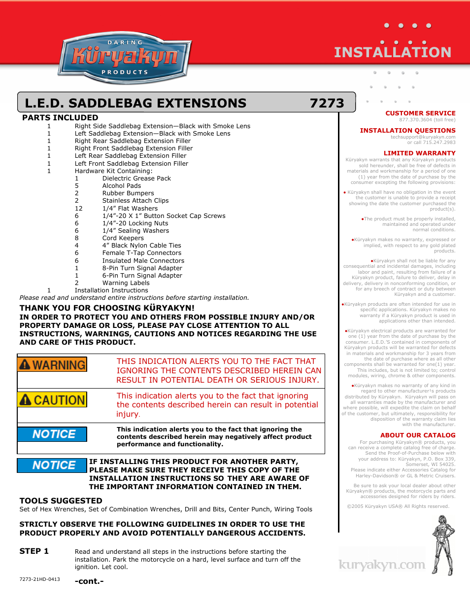 Kuryakyn 7273 L.E.D. SADDLEBAG EXTENSIONS User Manual | 5 pages