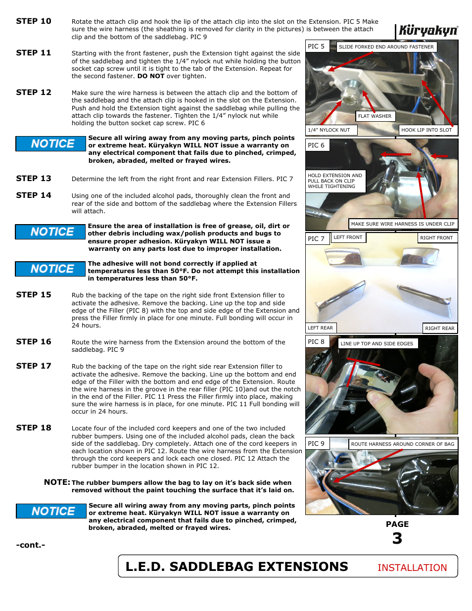 L.e.d. saddlebag extensions, Installation | Kuryakyn 7273 L.E.D. SADDLEBAG EXTENSIONS User Manual | Page 3 / 5