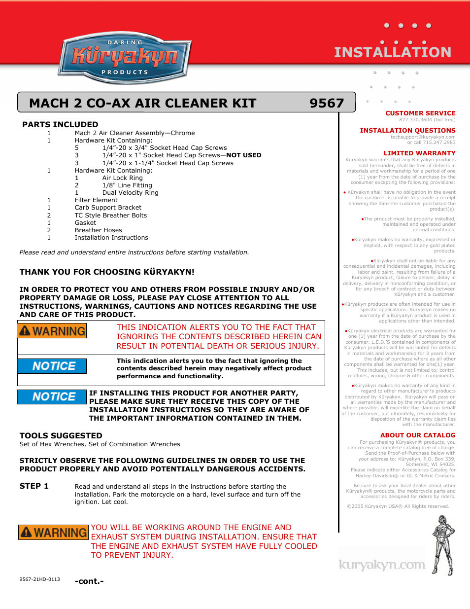 Kuryakyn 9567 MACH 2 CO-AX AIR CLEANER KIT User Manual | 3 pages