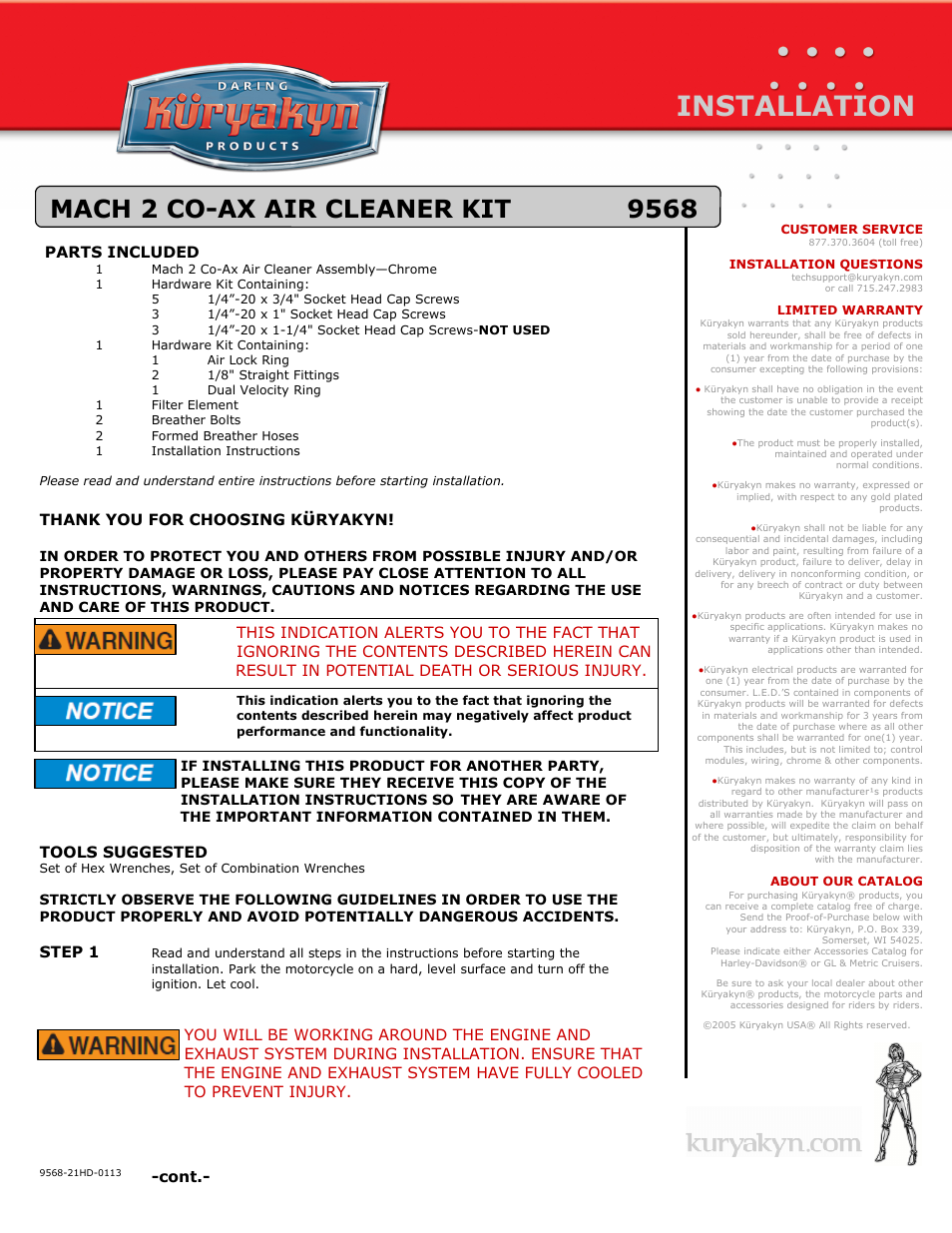 Kuryakyn 9568 MACH 2 CO-AX AIR CLEANER KIT User Manual | 3 pages
