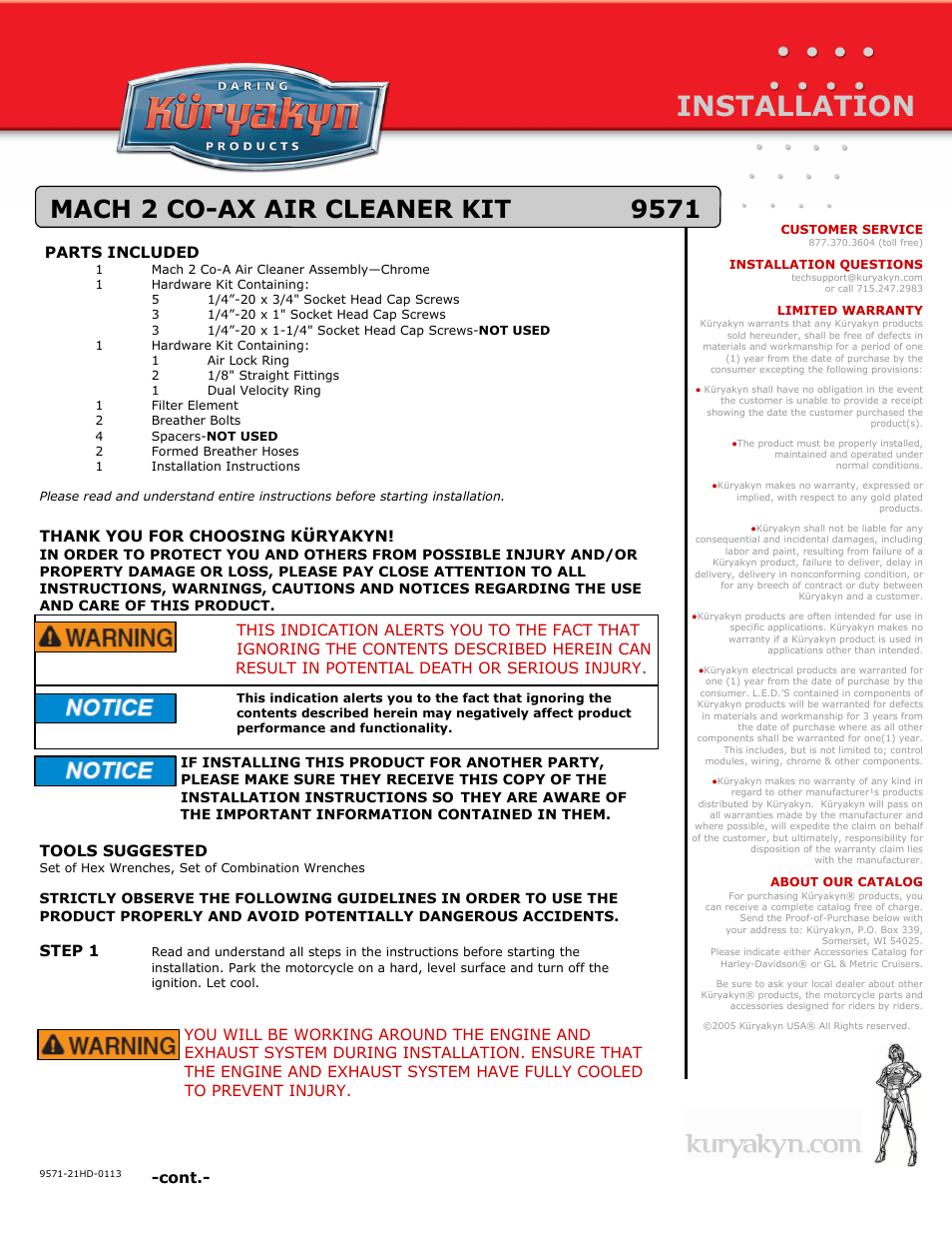 Kuryakyn 9571 MACH 2 CO-AX AIR CLEANER KIT User Manual | 3 pages