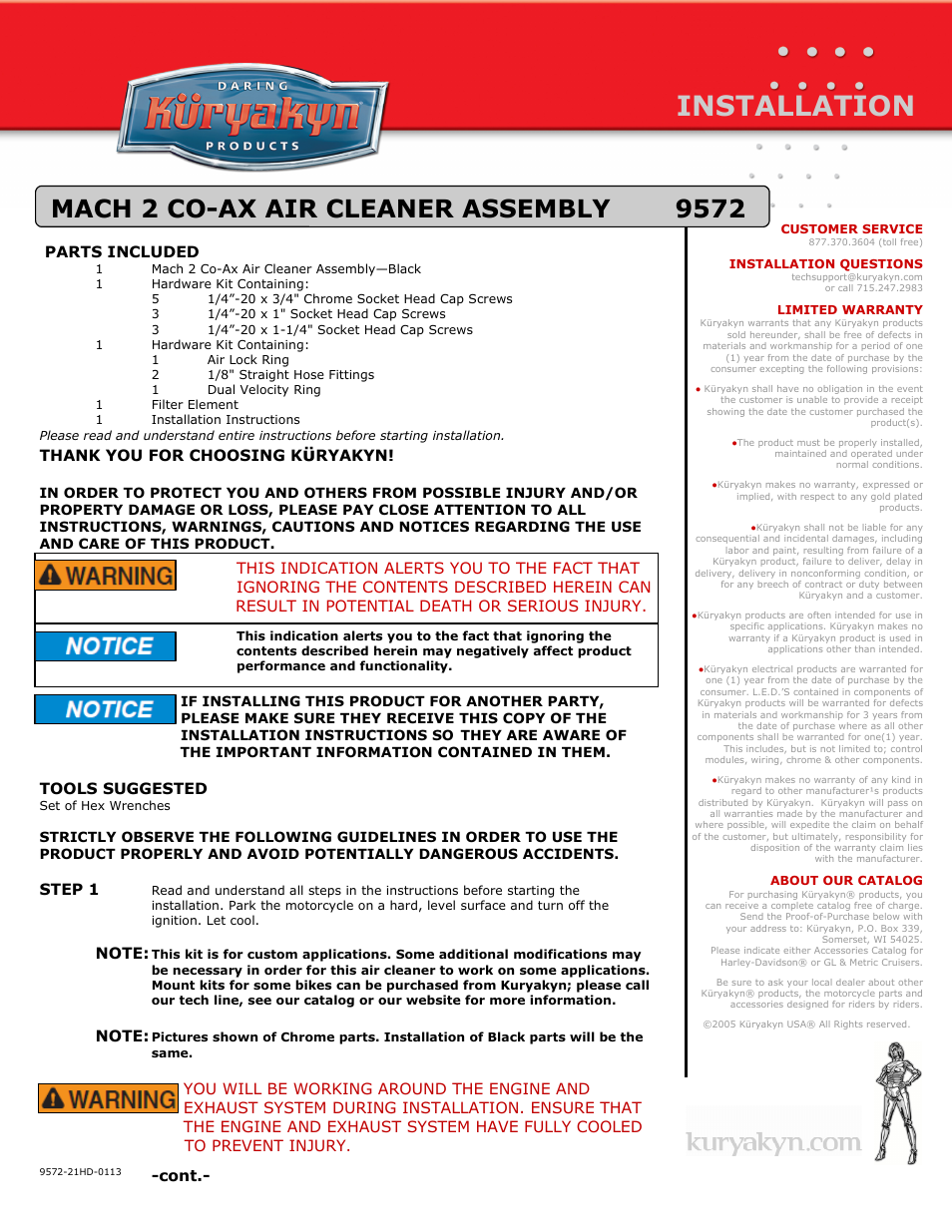 Kuryakyn 9572 MACH 2 CO-AX AIR CLEANER ASSEMBLY User Manual | 2 pages