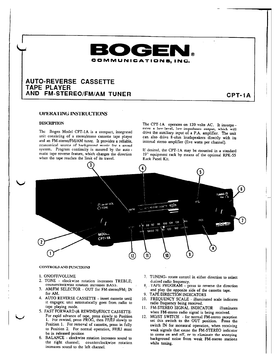 Bogen CPT-1A User Manual | 3 pages