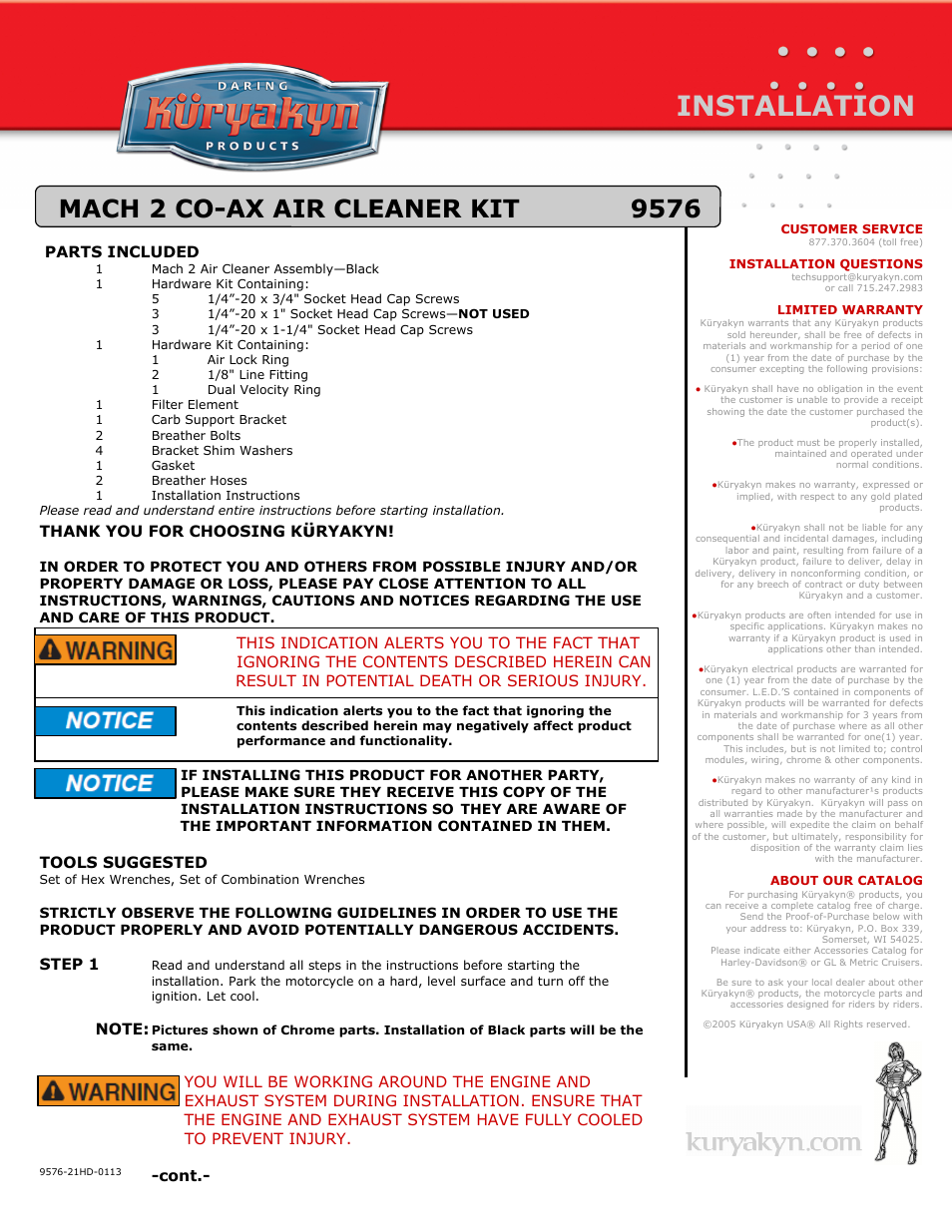Kuryakyn 9576 MACH 2 CO-AX AIR CLEANER KIT User Manual | 3 pages