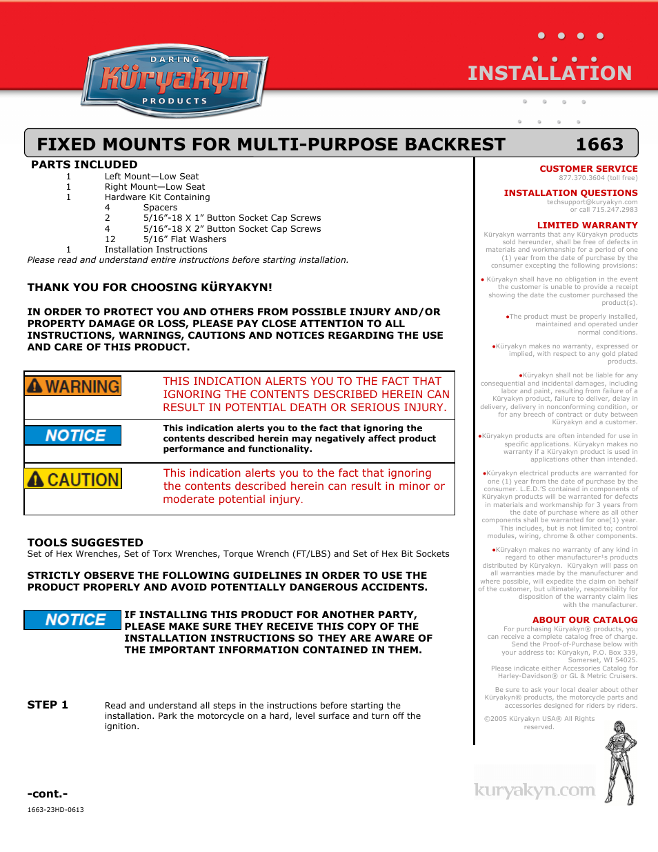 Kuryakyn 1663 FIXED MOUNTS FOR MULTI-PURPOSE BACKREST User Manual | 3 pages