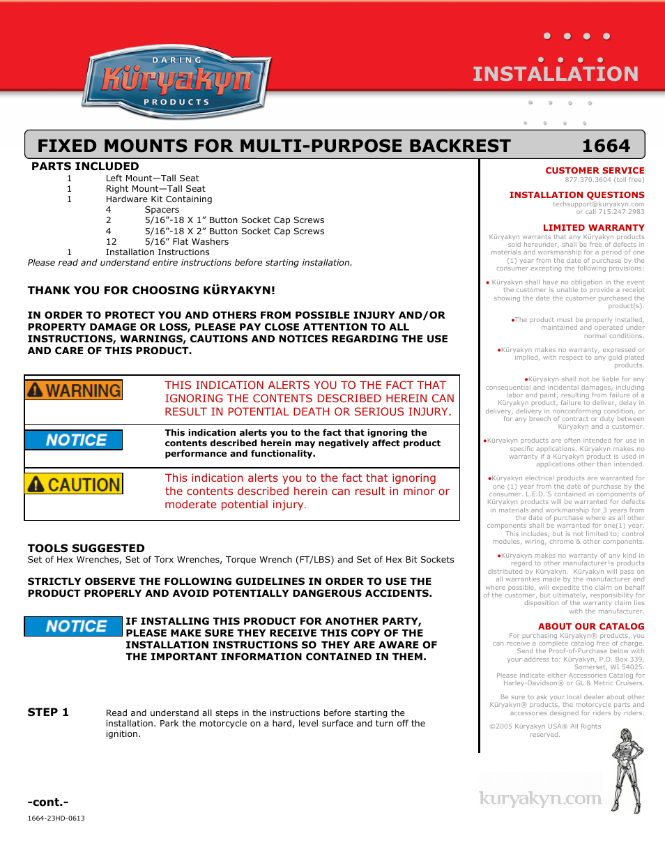 Kuryakyn 1664 FIXED MOUNTS FOR MULTI-PURPOSE BACKREST User Manual | 3 pages