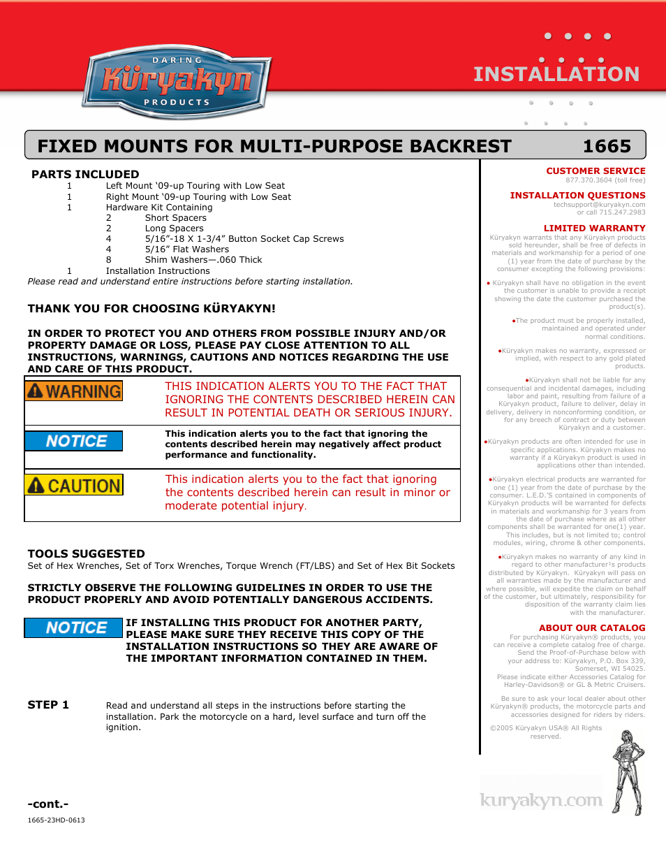 Kuryakyn 1665 FIXED MOUNTS FOR MULTI-PURPOSE BACKREST User Manual | 3 pages