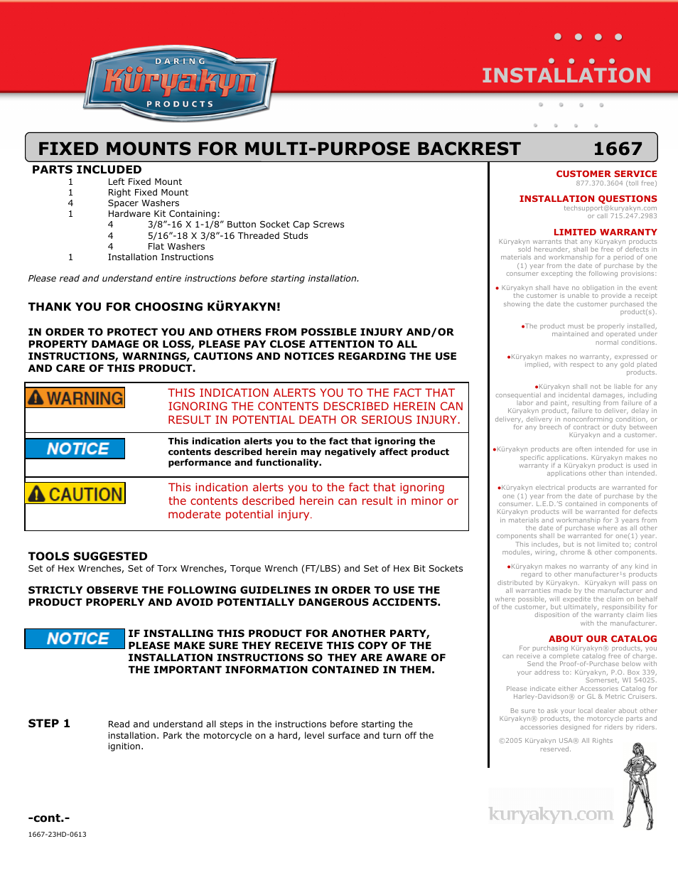 Kuryakyn 1667 FIXED MOUNTS FOR MULTI-PURPOSE BACKREST User Manual | 3 pages