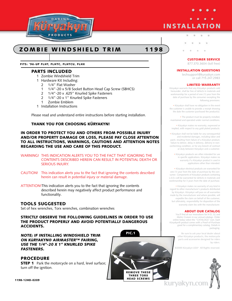 Kuryakyn 1198 zombie WINDSHIELD TRIM User Manual | 2 pages