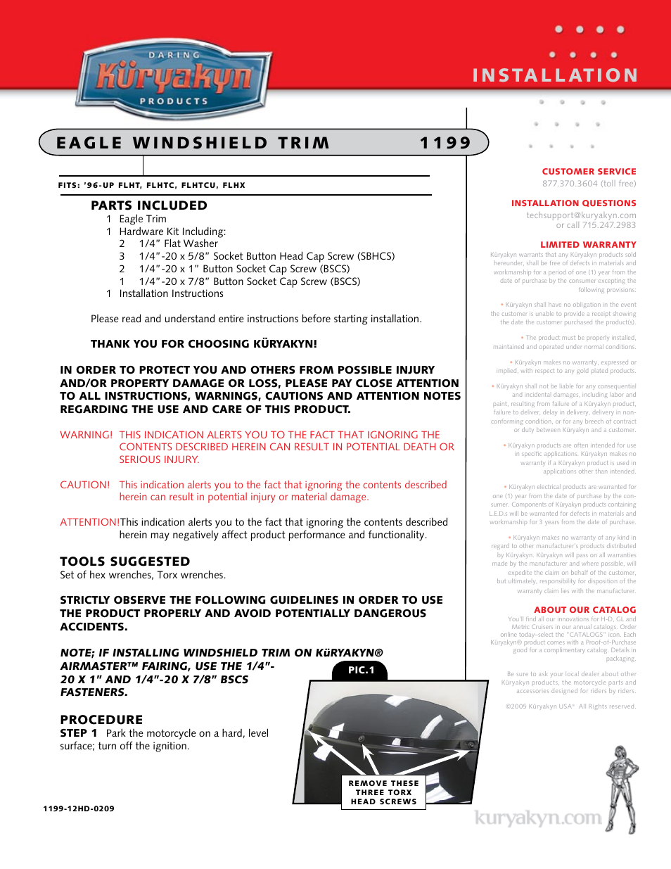 Kuryakyn 1199 eagle WINDSHIELD TRIM User Manual | 2 pages