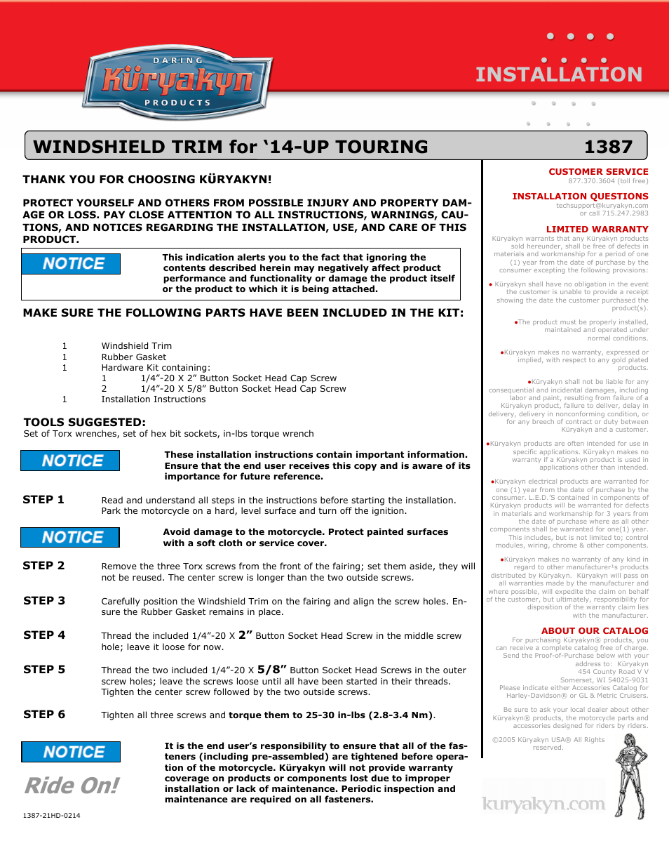 Kuryakyn 1387 WINDSHIELD TRIM for 14-UP TOURING User Manual | 1 page