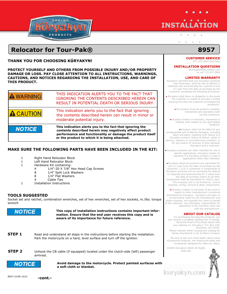 Kuryakyn 8957 RELOCATOR for TOUR PAK User Manual | 2 pages