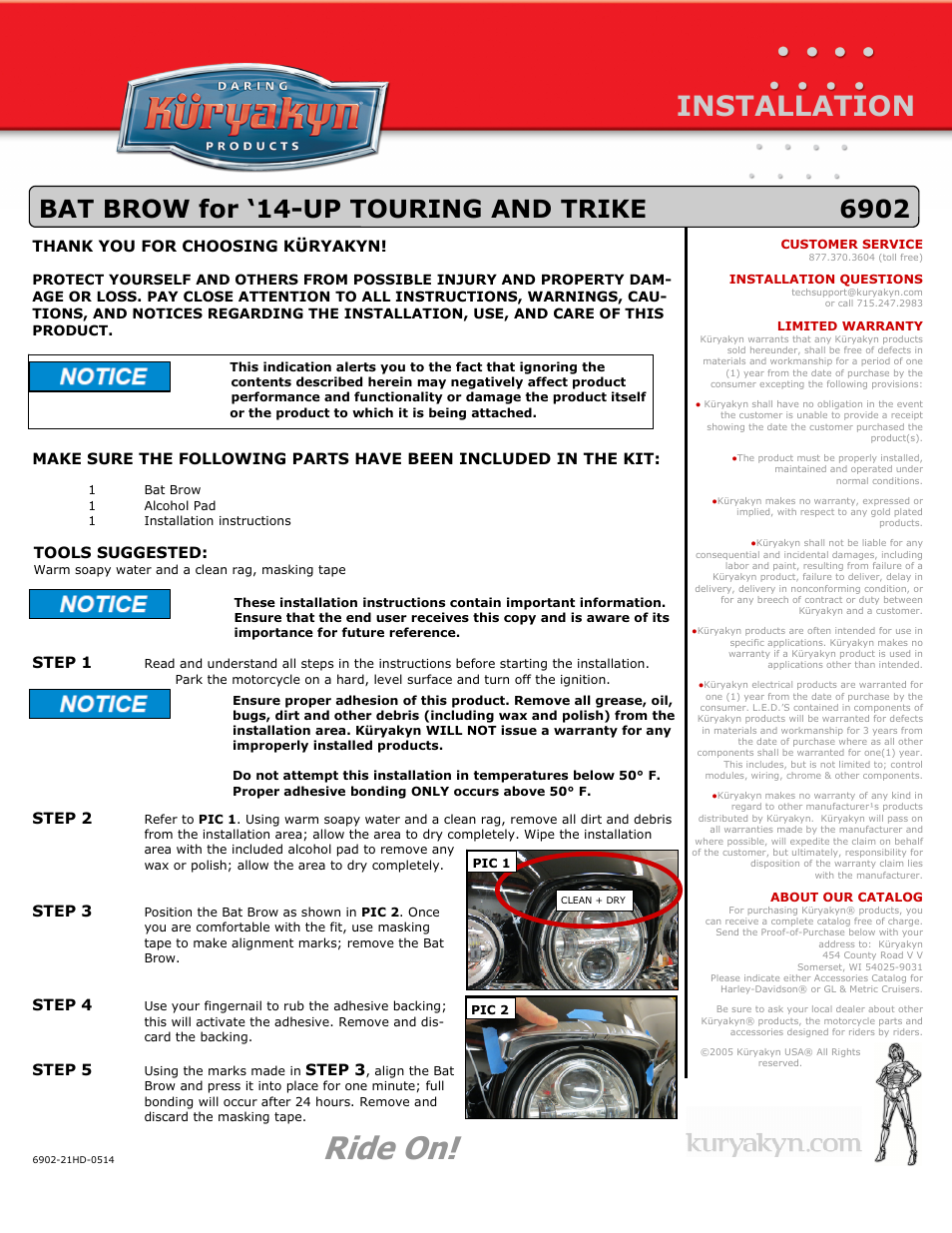 Kuryakyn 6902 BAT BROW for 14-UP TOURING AND TRIKE User Manual | 1 page
