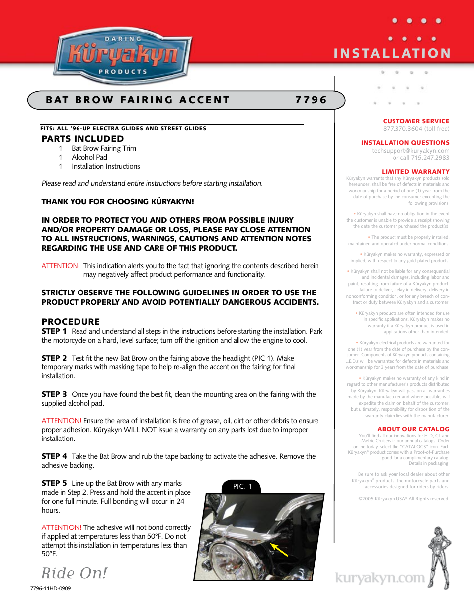 Kuryakyn 7796 BAT BROW Fairing ACCENT User Manual | 1 page