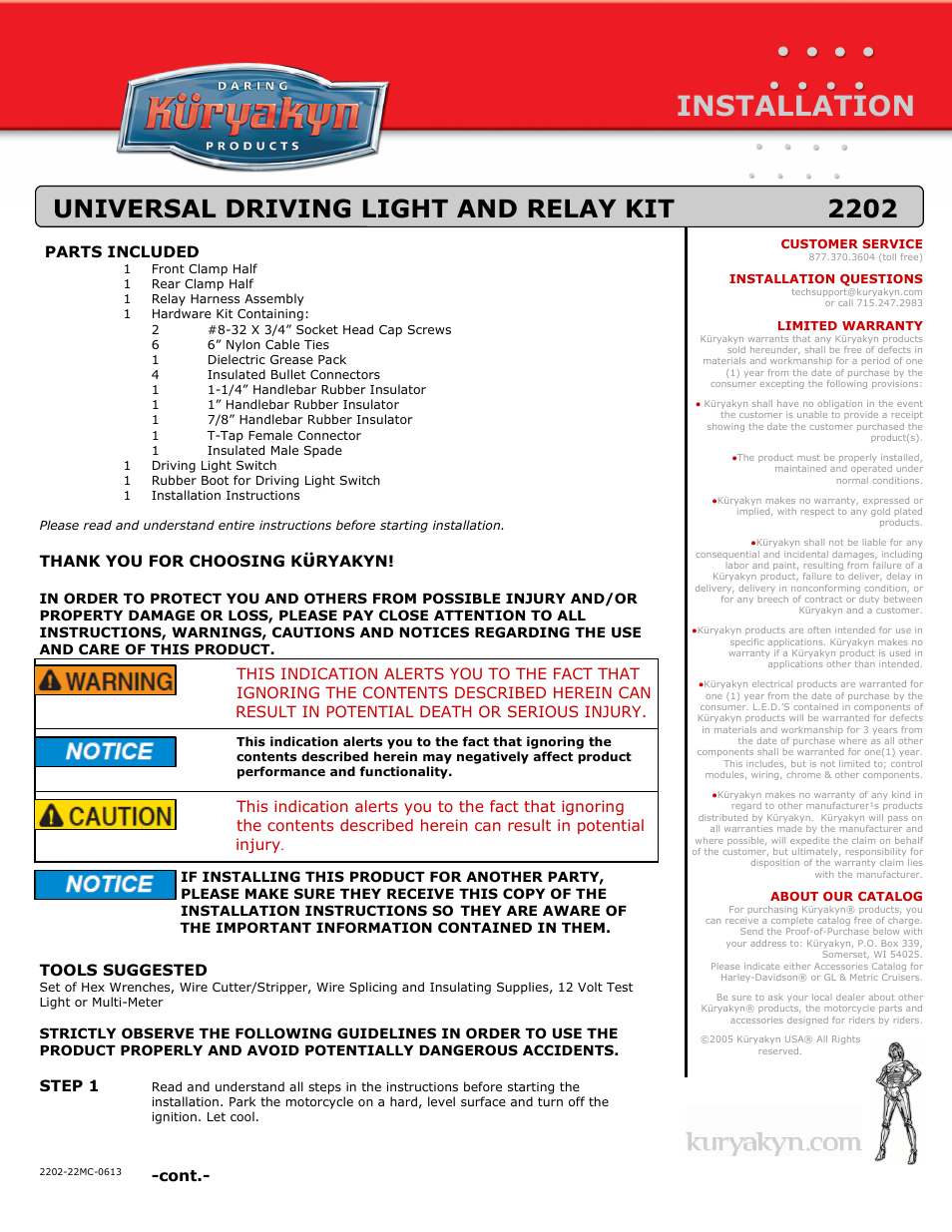 Kuryakyn 2202 UNIVERSAL DRIVING LIGHT AND RELAY KIT User Manual | 3 pages