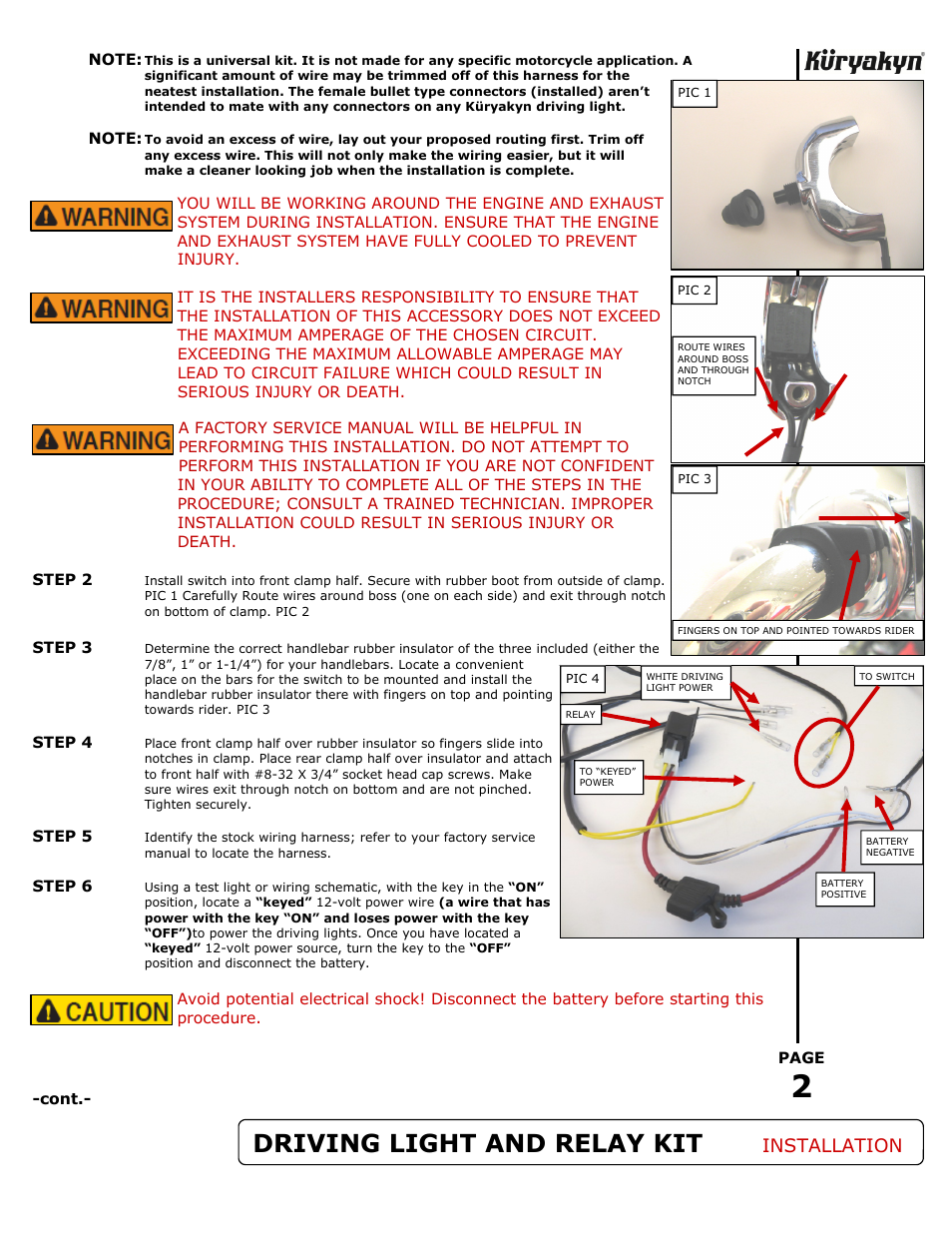 Driving light and relay kit, Installation | Kuryakyn 2202 UNIVERSAL DRIVING LIGHT AND RELAY KIT User Manual | Page 2 / 3