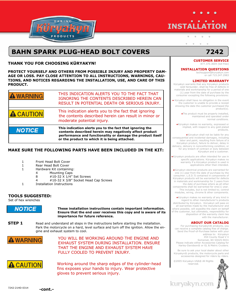 Kuryakyn 7242 BAHN SPARK PLUG-HEAD BOLT COVERS User Manual | 2 pages