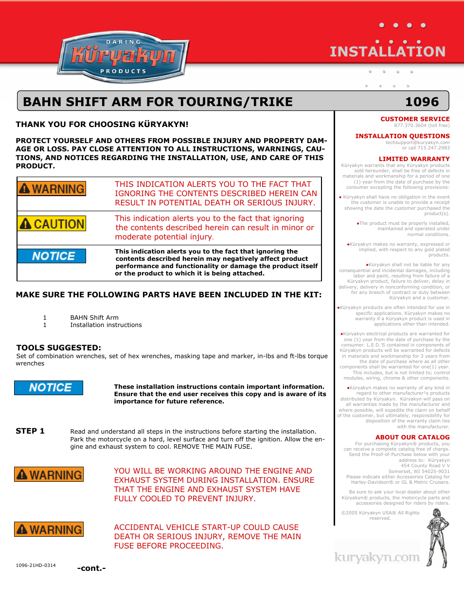 Kuryakyn 1096 BAHN SHIFT ARM FOR TOURING/TRIKE User Manual | 3 pages