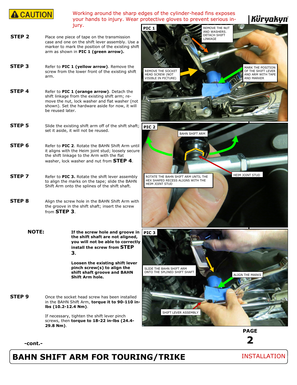 Bahn shift arm for touring/trike, Installation | Kuryakyn 1096 BAHN SHIFT ARM FOR TOURING/TRIKE User Manual | Page 2 / 3