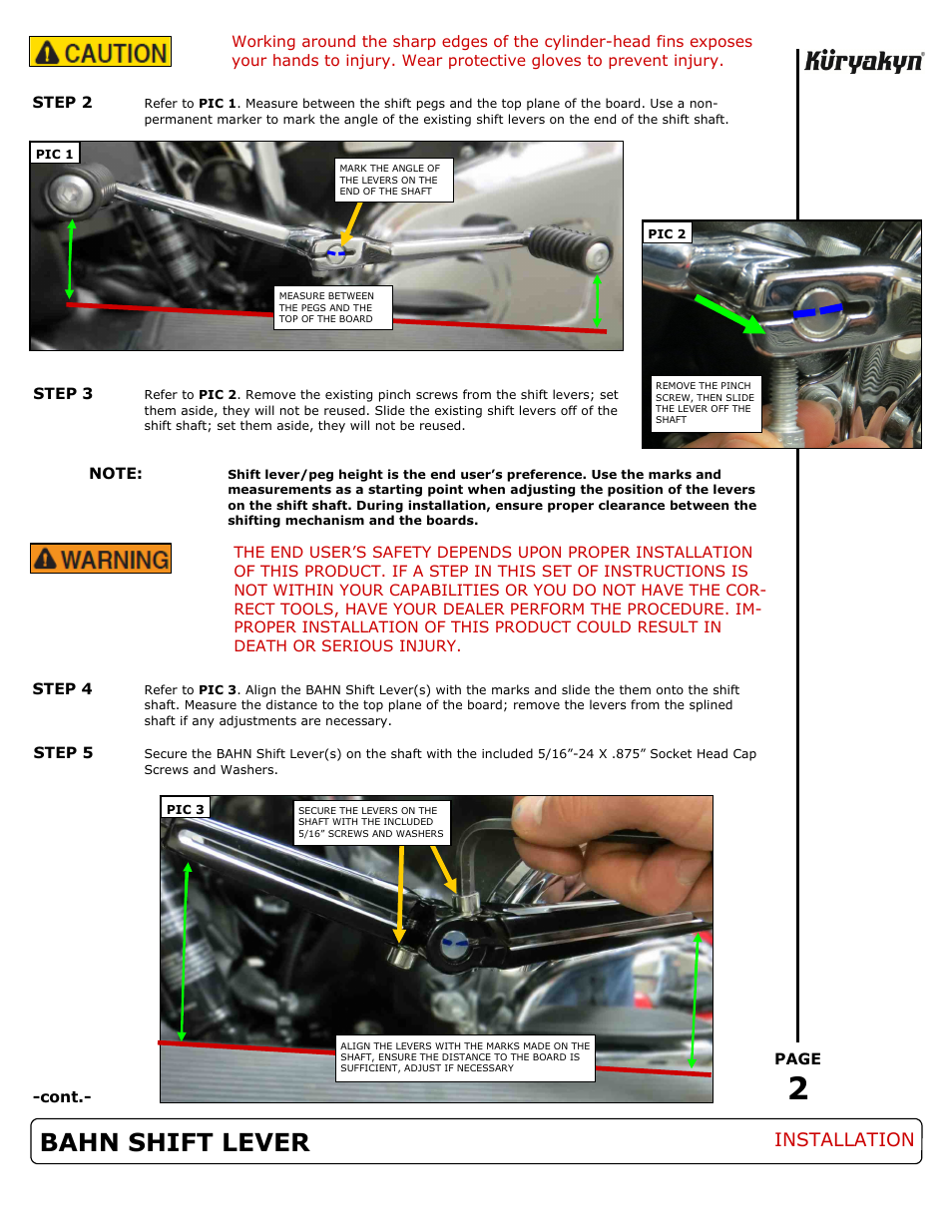 Bahn shift lever, Installation | Kuryakyn 1095 BAHN SHIFT LEVER User Manual | Page 2 / 3