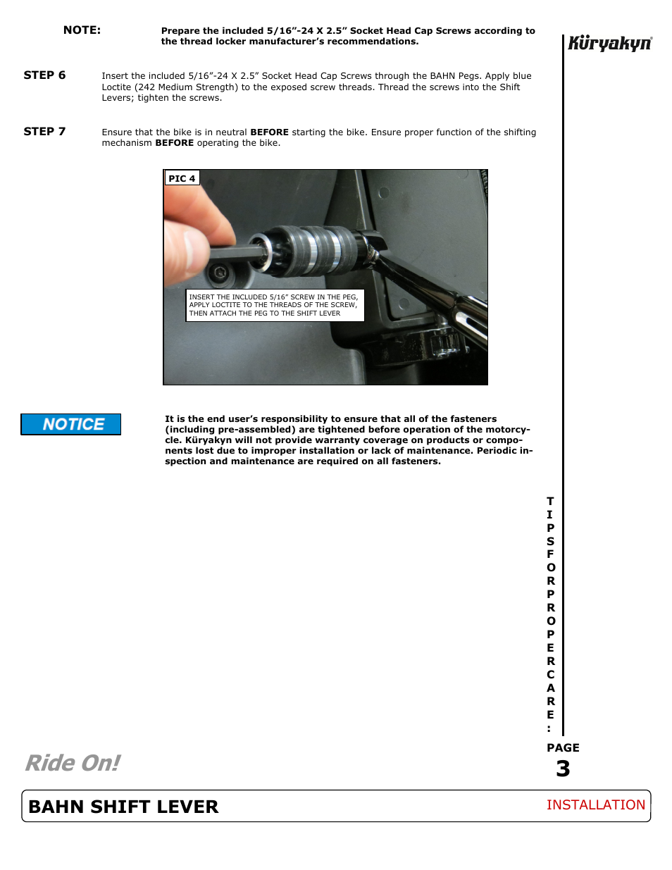 Ride on, Bahn shift lever | Kuryakyn 1095 BAHN SHIFT LEVER User Manual | Page 3 / 3