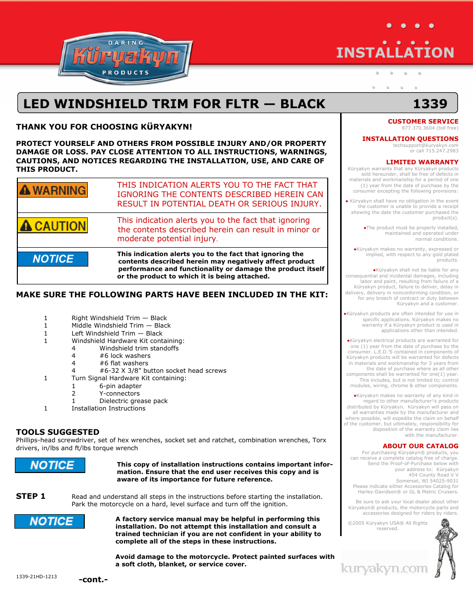 Kuryakyn 1339 LED WINDSHIELD TRIM FOR FLTR — BLACK User Manual | 4 pages