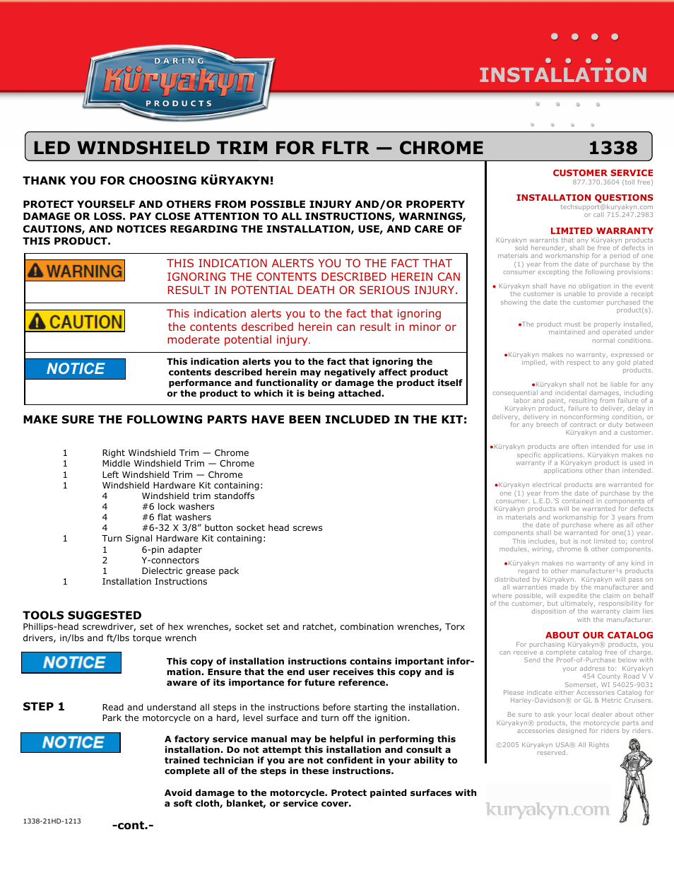 Kuryakyn 1338 LED WINDSHIELD TRIM FOR FLTR — CHROME User Manual | 4 pages