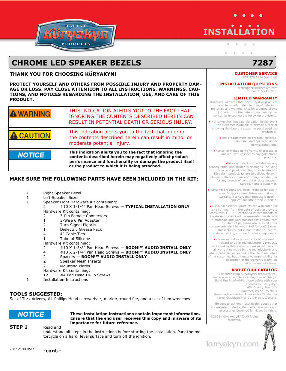 Kuryakyn 7287 CHROME LED SPEAKER BEZELS User Manual | 4 pages