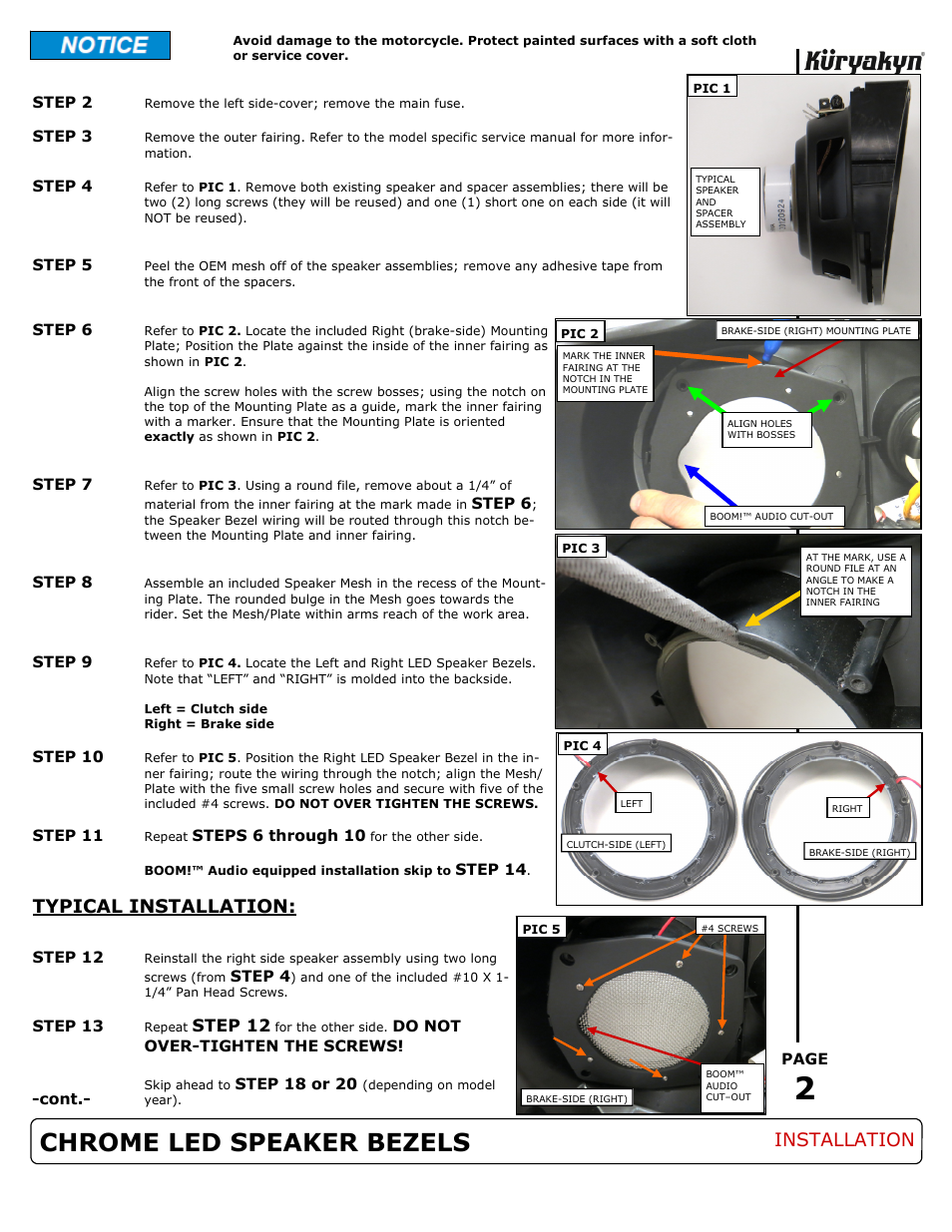 Chrome led speaker bezels, Typical installation, Installation | Step 12 | Kuryakyn 7287 CHROME LED SPEAKER BEZELS User Manual | Page 2 / 4