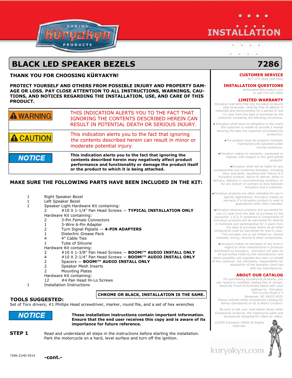 Kuryakyn 7286 BLACK LED SPEAKER BEZELS User Manual | 4 pages