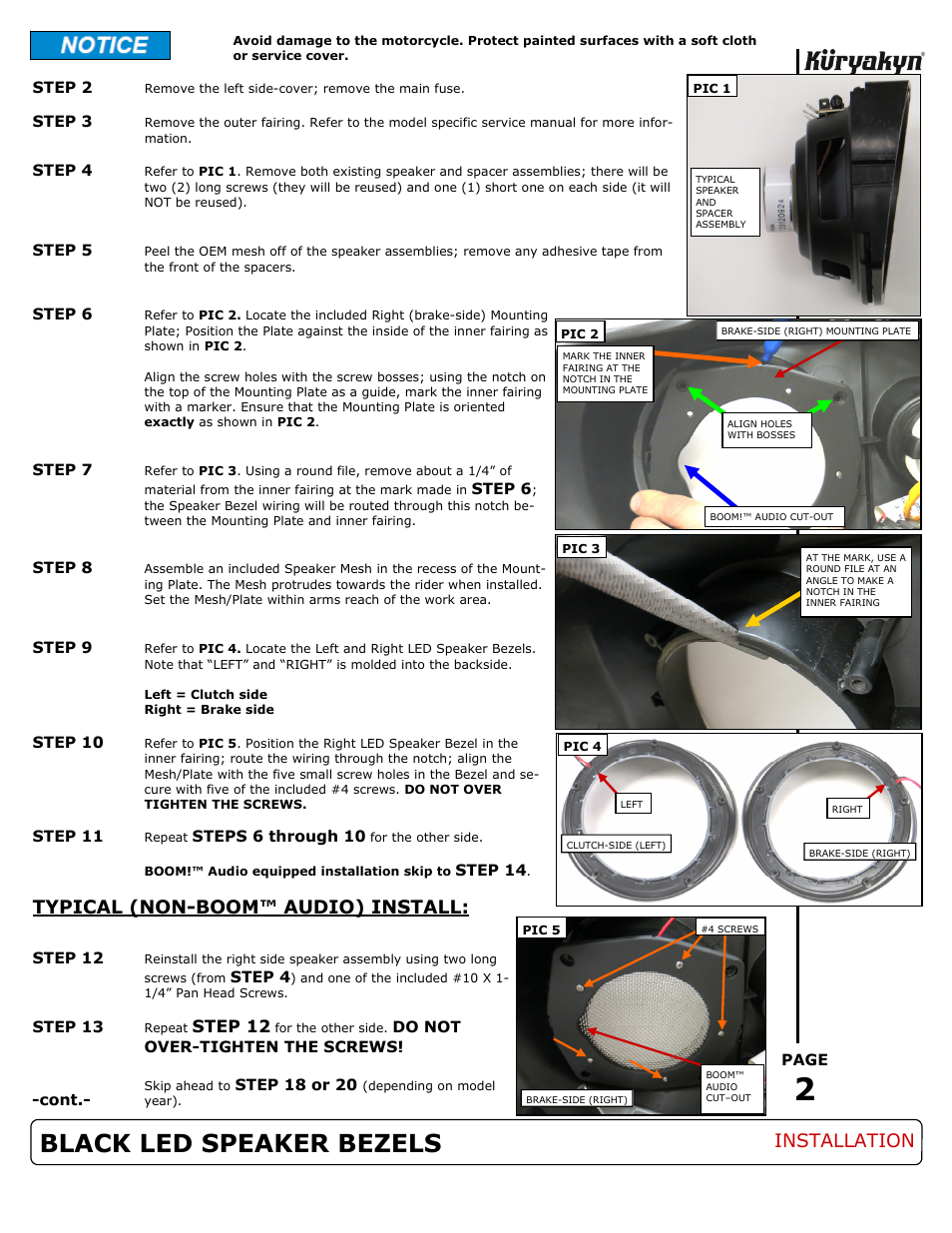 Black led speaker bezels, Typical (non-boom™ audio) install, Installation | Step 12 | Kuryakyn 7286 BLACK LED SPEAKER BEZELS User Manual | Page 2 / 4