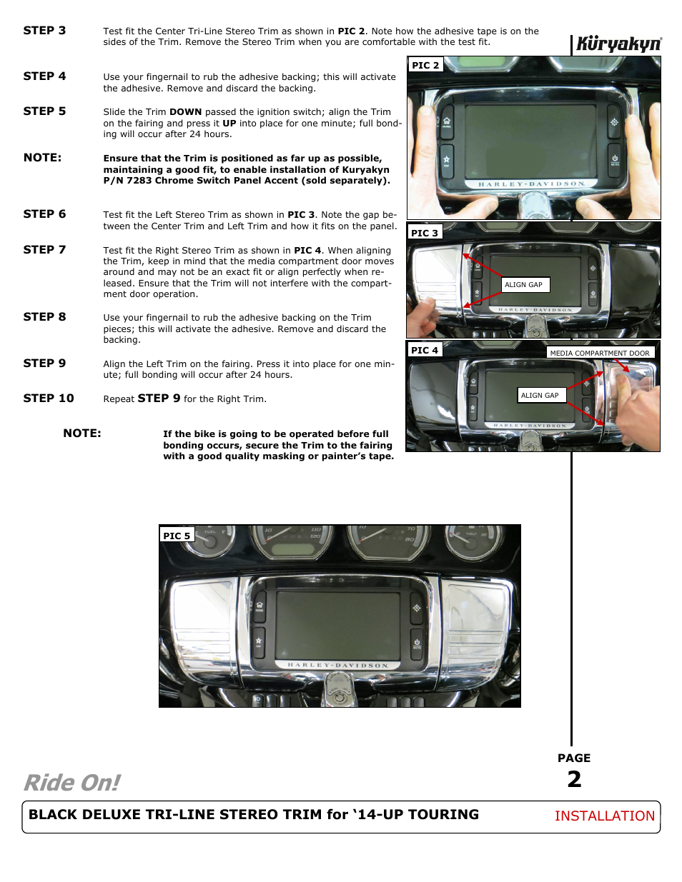 Ride on | Kuryakyn 7299 BLACK DELUXE TRI-LINE STEREO TRIM for 14-UP TOURING User Manual | Page 2 / 2