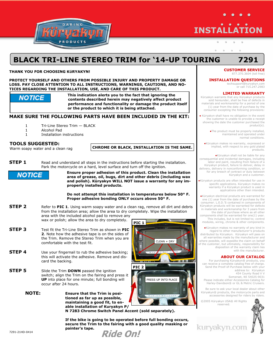 Kuryakyn 7291 BLACK TRI-LINE STEREO TRIM for 14-UP TOURING User Manual | 1 page